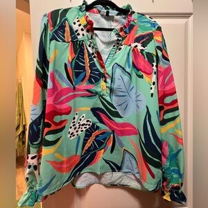 Michelle McDowell Colorful Tropical Print Blouse
